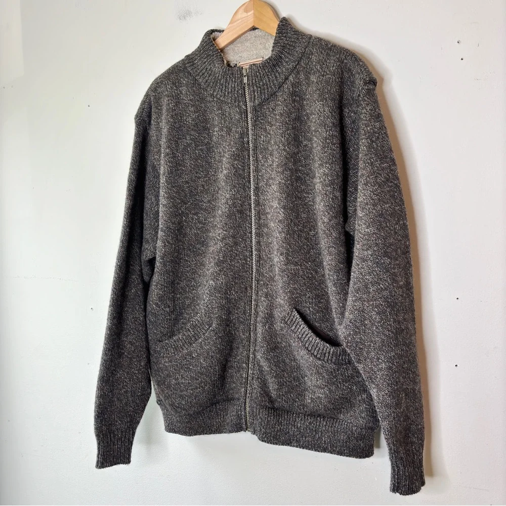 Woolrich Vintage USA Speckled Wool Blend Fleece Lined‎ Zip Up Cardigan Sweater L